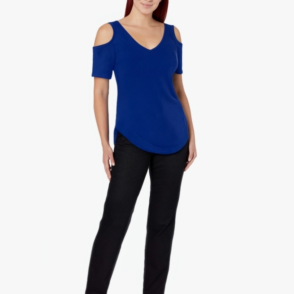 Women's Blue Cold Shoulder Top